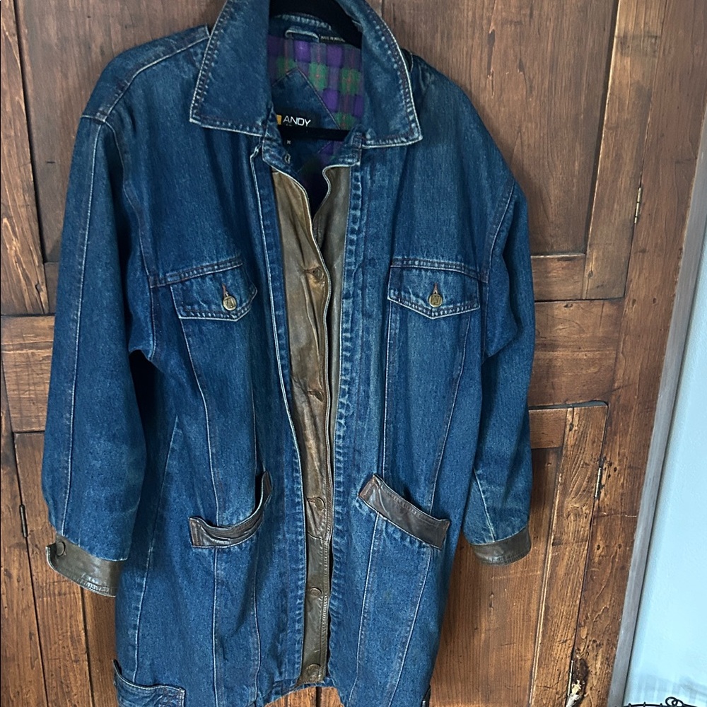 Vintage Andy John’s denim and leather coat
